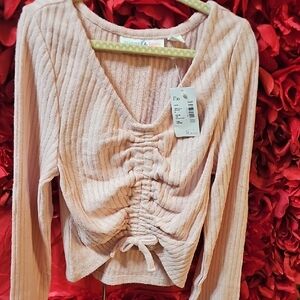 Sugar & Jade NWT Girls Pink Long Sleeve Ruched Top Size 8